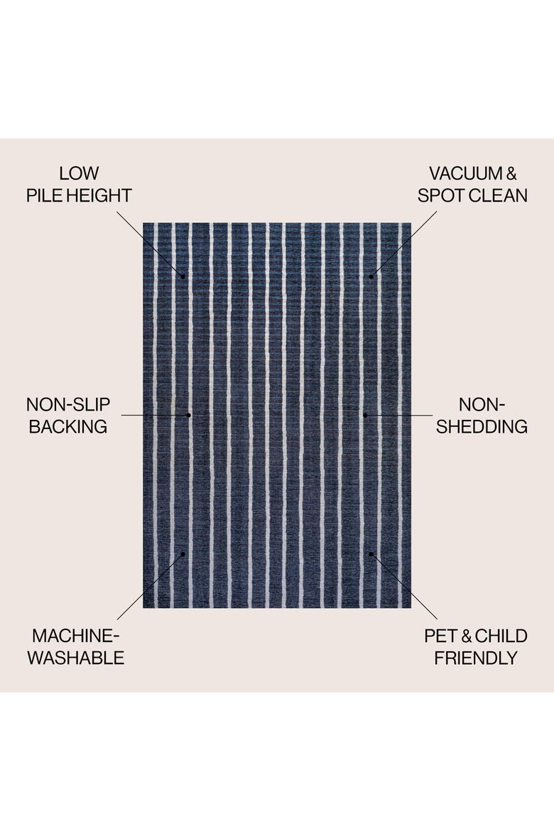 Rand Distressed Ticking Stripe Machine-Washable Area  Rug, Alternate, color, Navy/Gray
