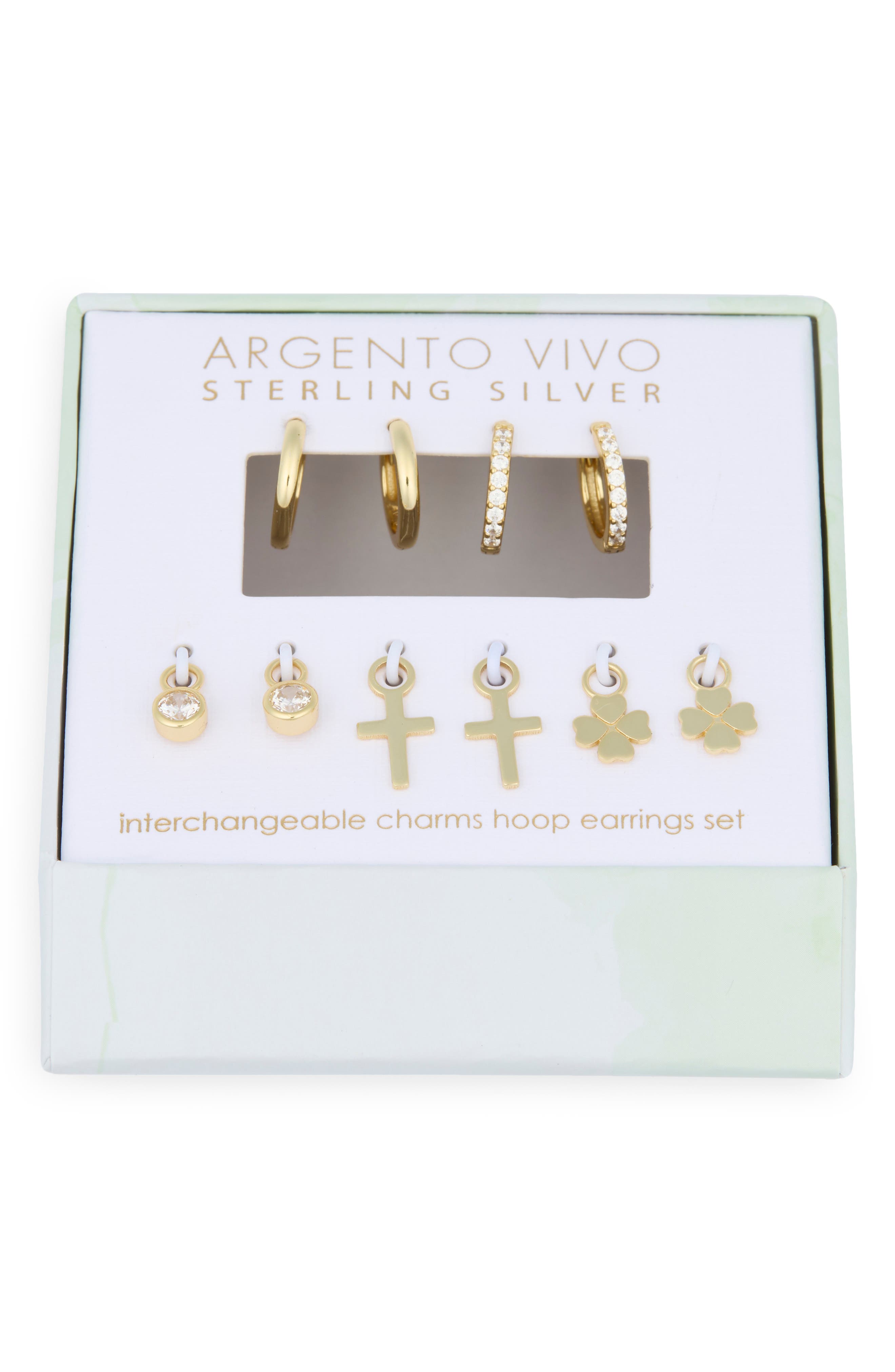 Argento Vivo Sterling Silver Mixed CZ Charms & 2-Pack Huggie Hoop Earrings
