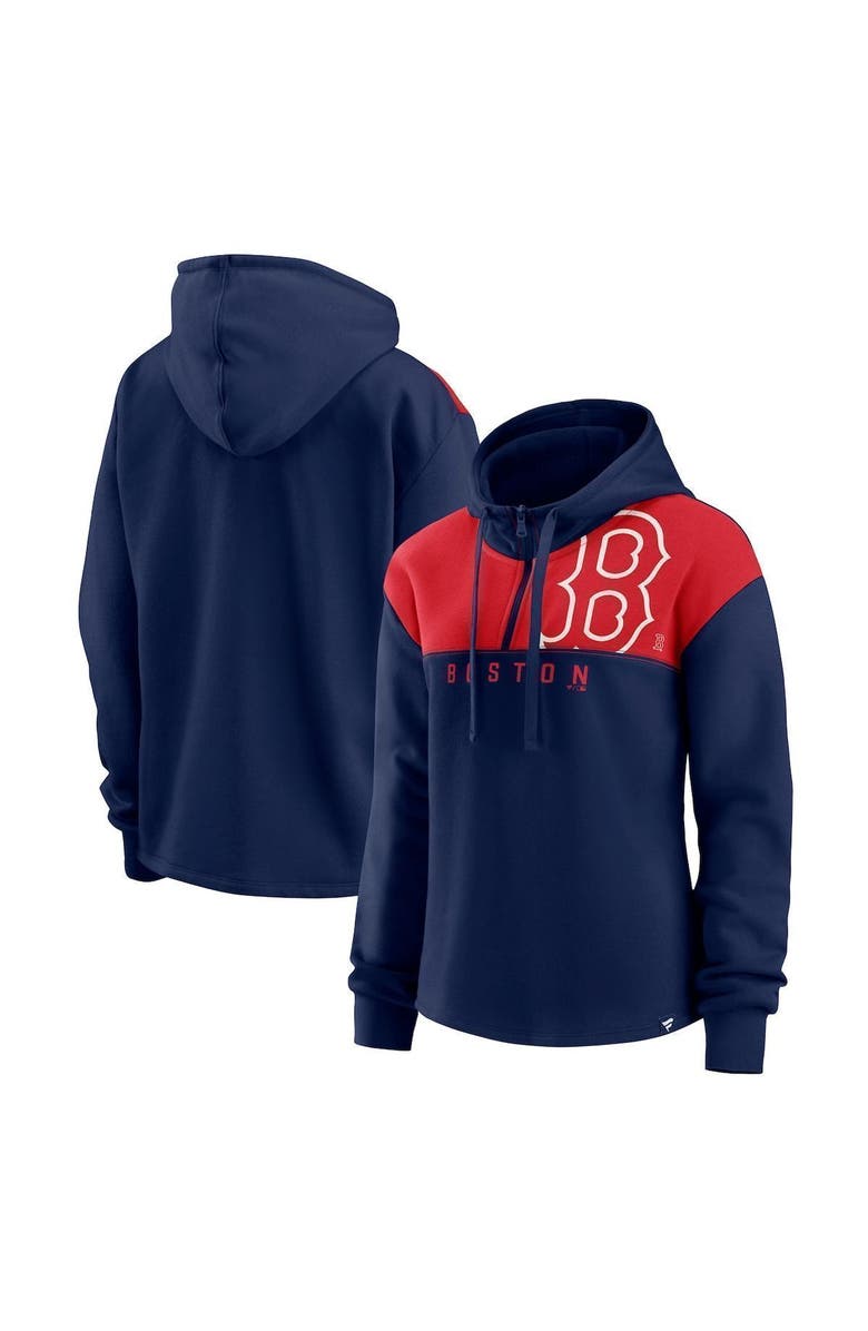 FANATICS Women's Fanatics Branded Navy Boston Red Sox Iconic Overslide Color-Block Quarter-Zip Hoodie, Main, color,
