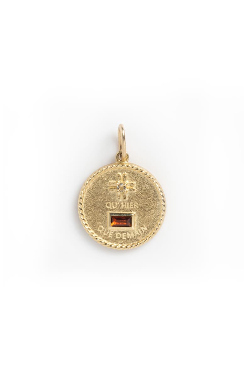 Local Eclectic Qu'hier Que Demain Solid Gold Coin Charm, Main, color, Gold