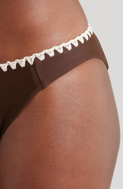 Shop Ramy Brook Iliana Contrast Edge Bikini Bottoms In Beach Brown W/cream Crochet