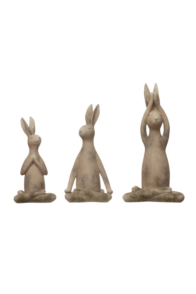 Set of 3, 12"H Polyresin Yoga Rabbit, Main, color, Natural