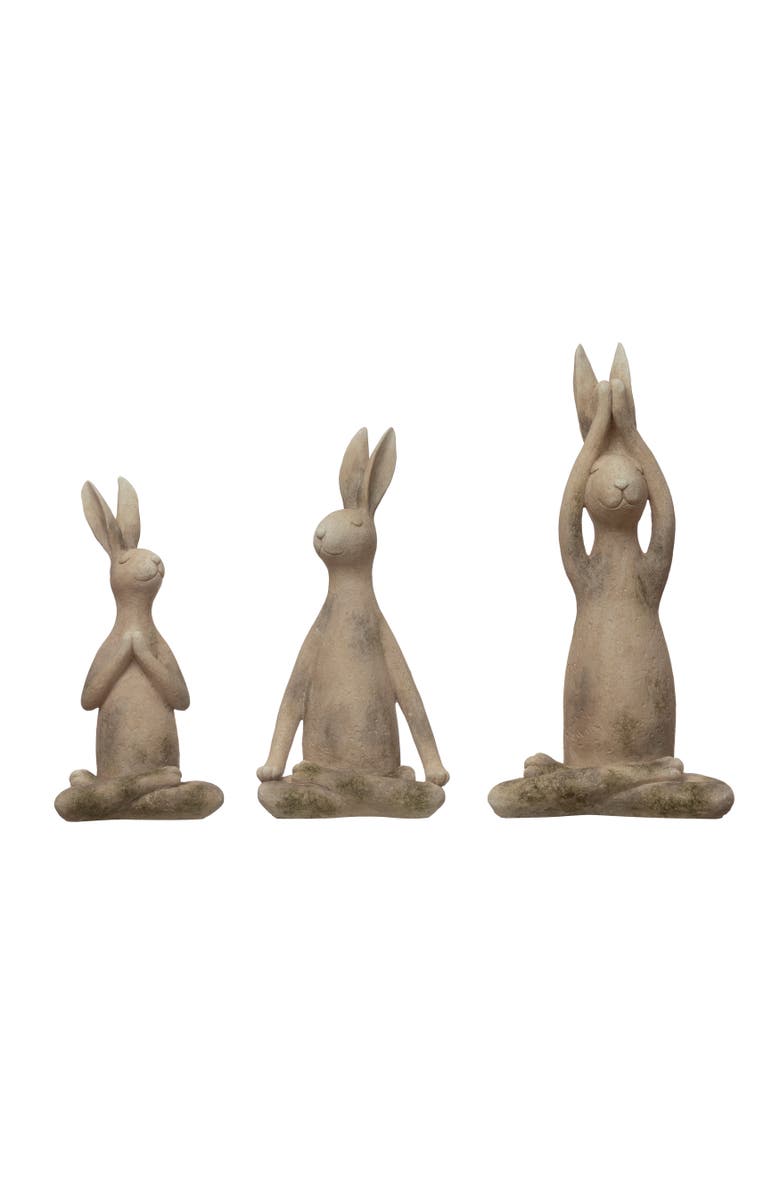 Storied Home Set of 3, 12"H Polyresin Yoga Rabbit, Main, color, Natural