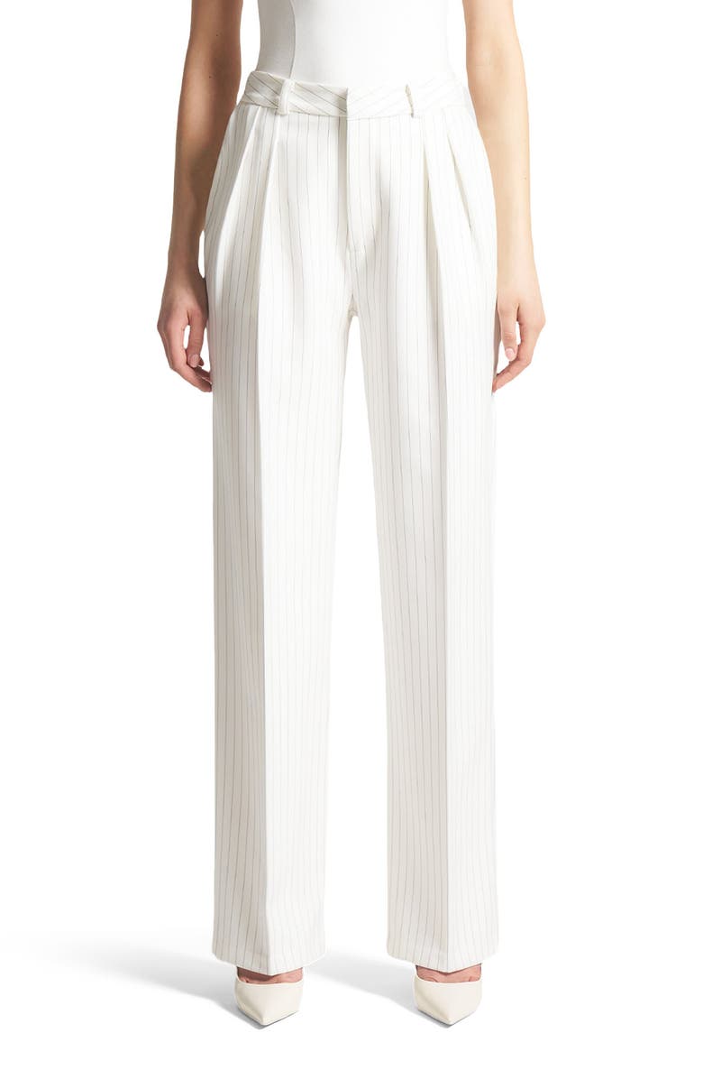 Manière De Voir Julie Pinstripe Twin Pleat Tailored Trousers, Alternate, color, White