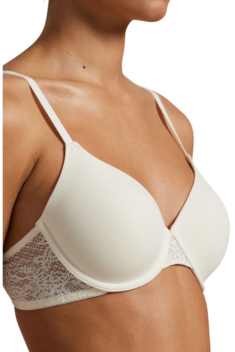 Underwire Cotton Blend Lace Demi Bra, Alternate, color, EGRET