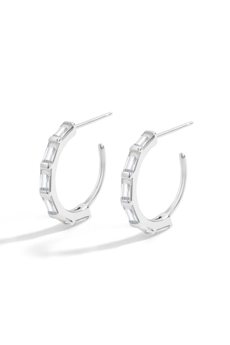 Baguette Cubic Zirconia Hoop Earrings, Main, color, Rose Gold Over Sterling Silver