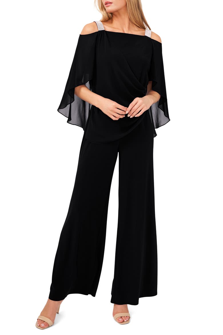Blouson Cape Jumpsuit, Main, color, BLACK