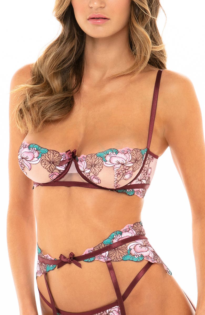 Oh La La Cheri Annette Underwire Bra, Thong & Garter Belt Set, Main, color, 