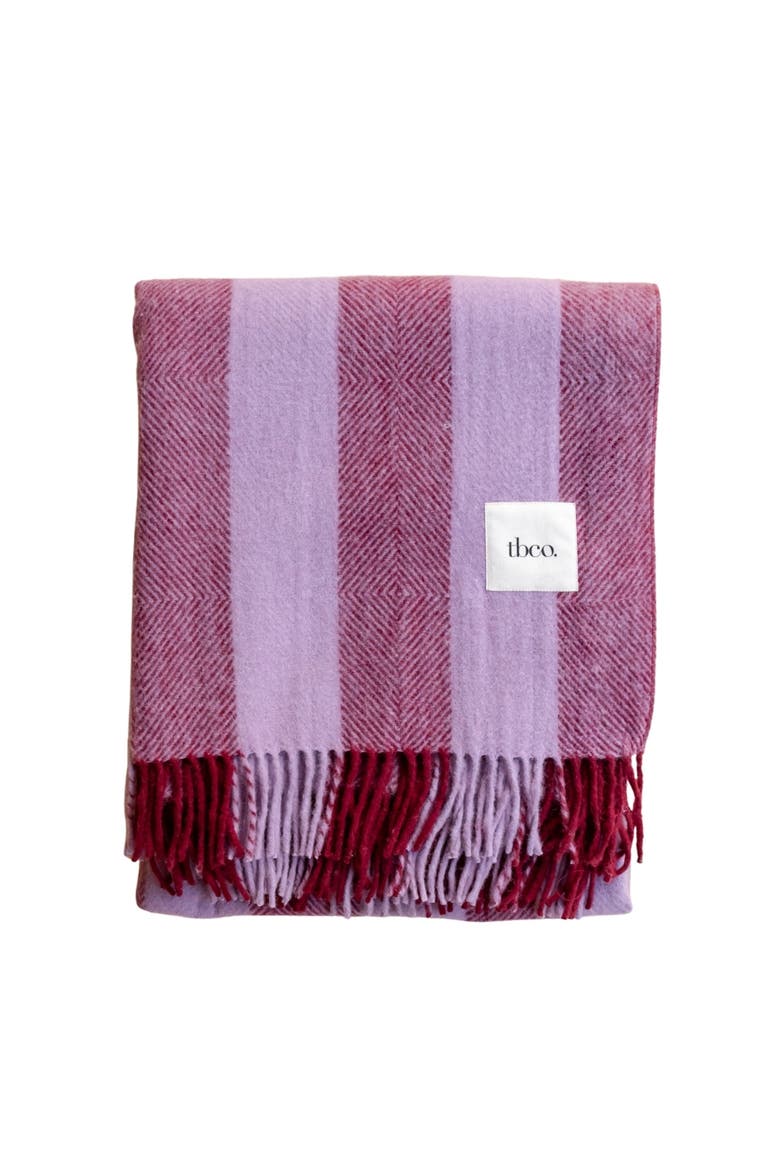 Recycled Wool Stripe Throw Blanket, Main, color, Lilac Diamond Stripe