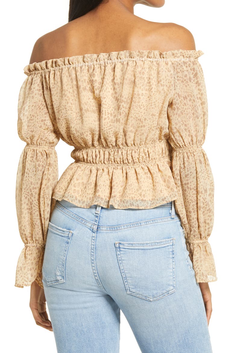 Off the Shoulder Peplum Top, Alternate, color, TAN CHEETAH
