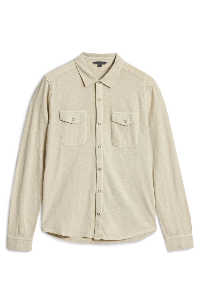 John Varvatos Avron Slub Organic Cotton Knit Snap-Up Western Shirt, Alternate, color, Almond