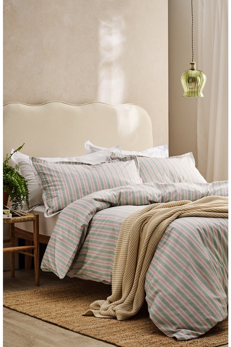 Calder Stripe Cotton Percale Duvet Cover Sets, Alternate, color, Pink