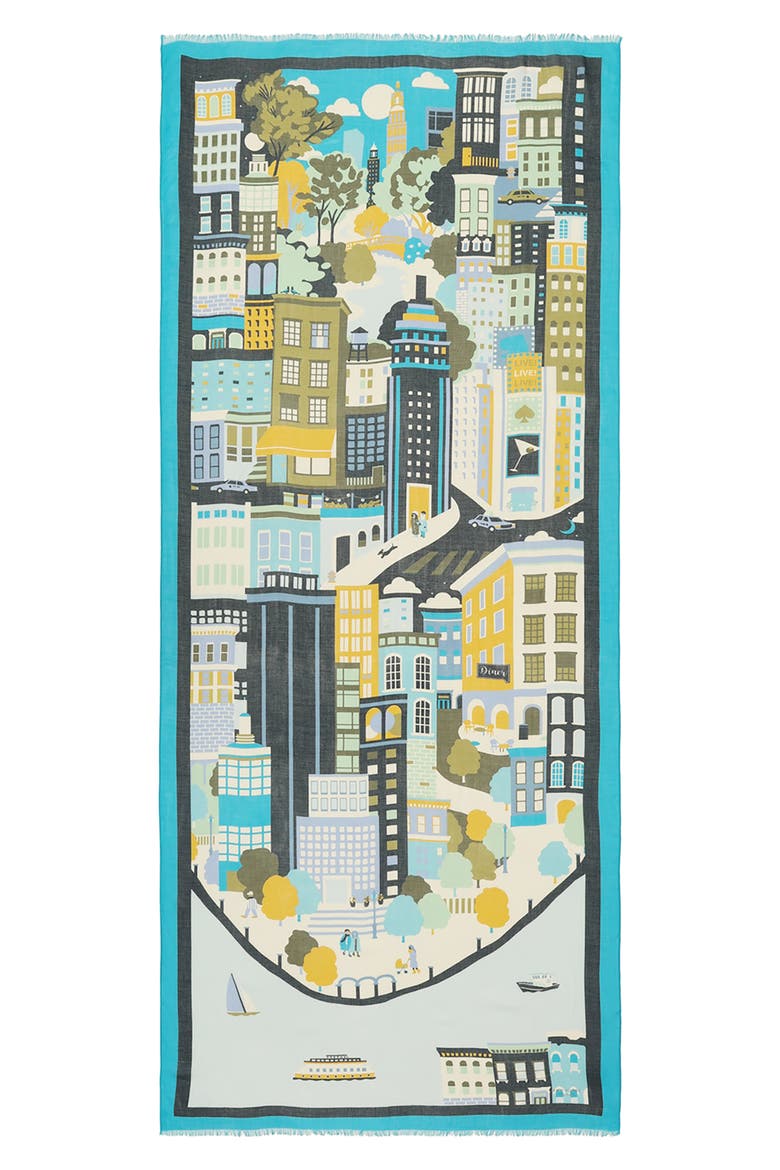 nyc map oblong scarf, Main, color, BLUE MULTI
