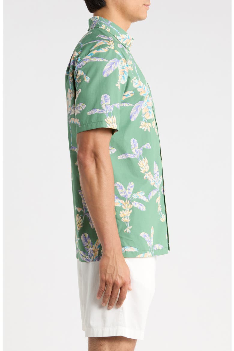 Banana Blossoms Cotton Button-Down Shirt, Alternate, color, ISLAND GREEN