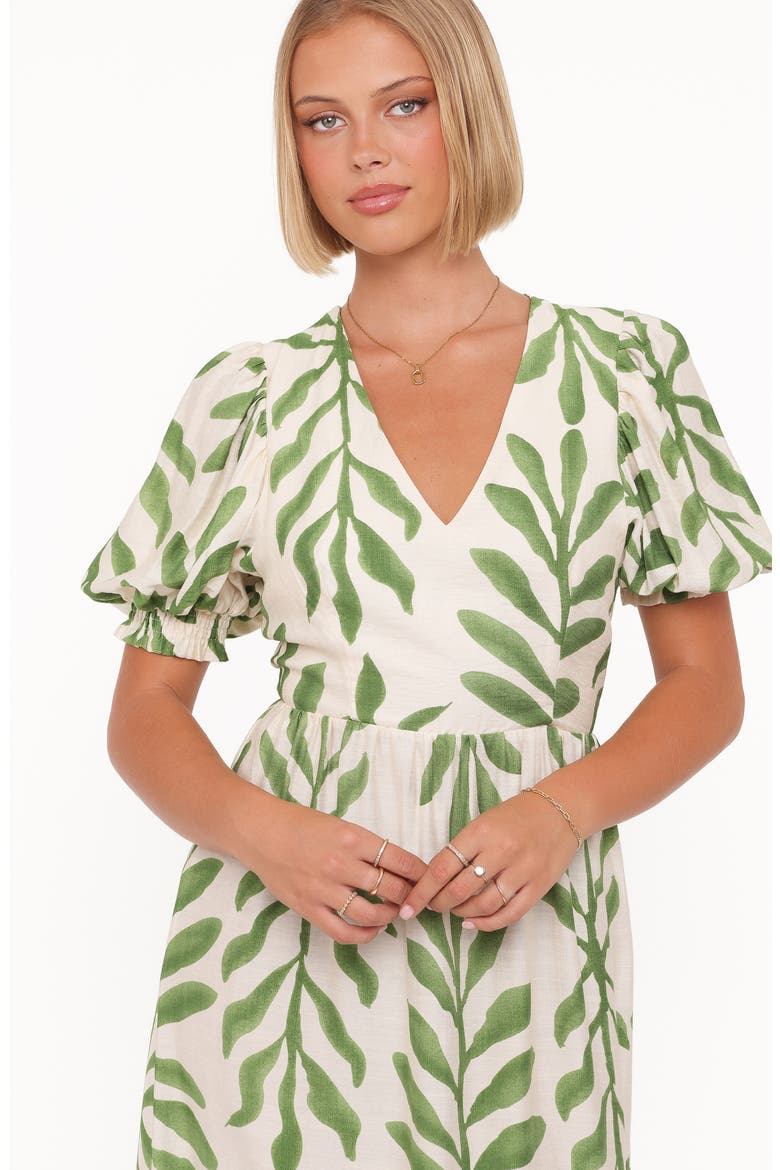 Steele Puff Sleeve Tiered Midi Dress, Alternate, color, GREEN PALM