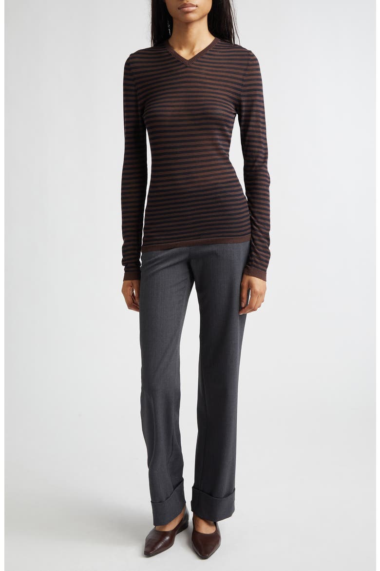 Iglú Stripe Extrafine Merino Wool Blend Sweater, Alternate, color, BROWN