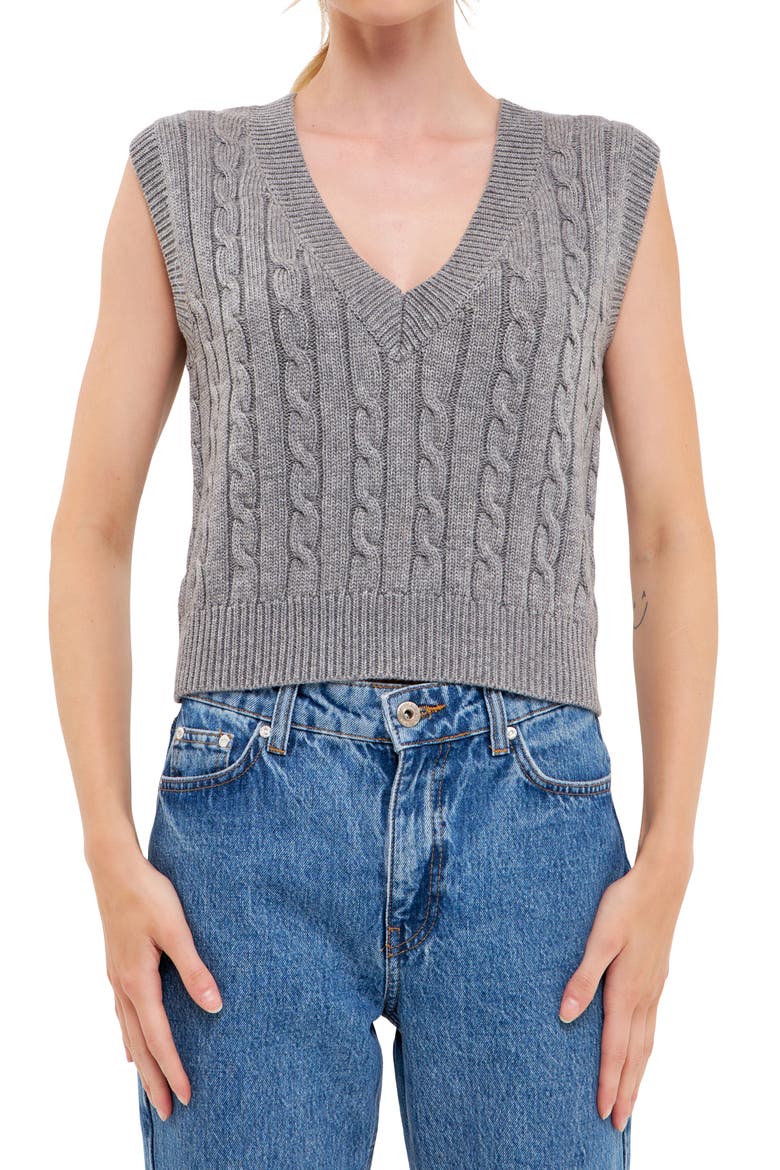 Cable Sweater Vest, Alternate, color, GREY