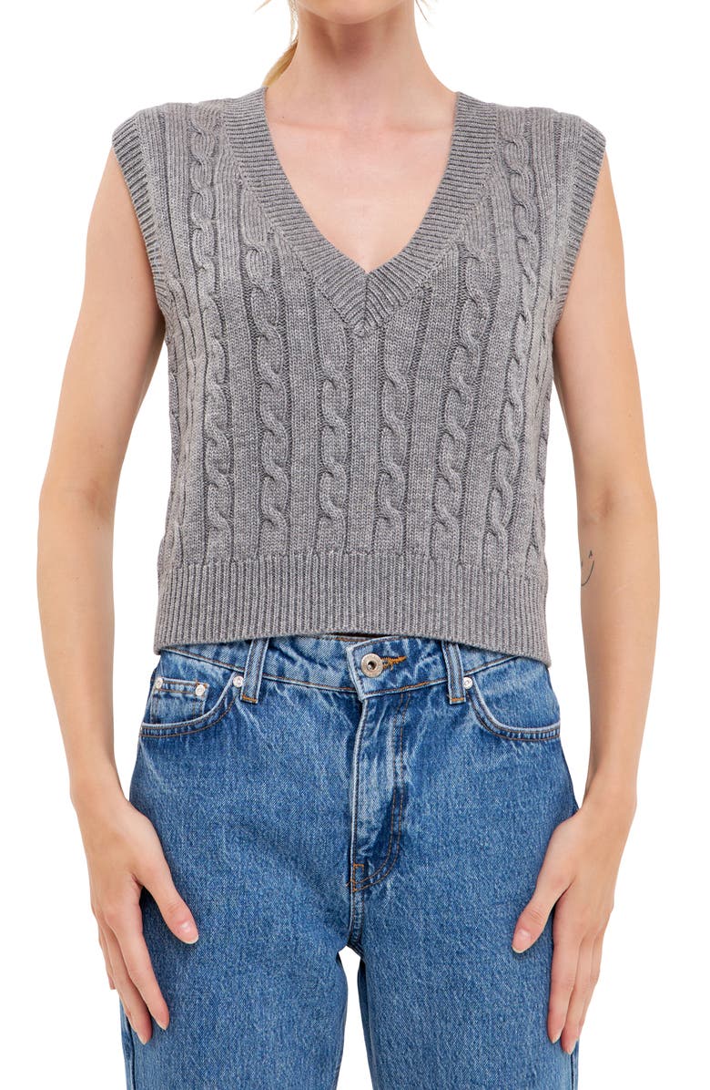 English Factory Cable Sweater Vest, Alternate, color, 