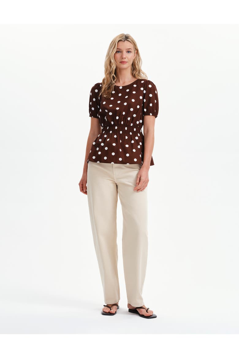 Raya Polka Dot Cotton Short Sleeve Top, Alternate, color, Brown Spot