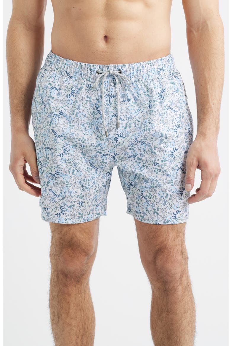 Floral Stretch Volley Swim Trunks, Main, color, BLUE