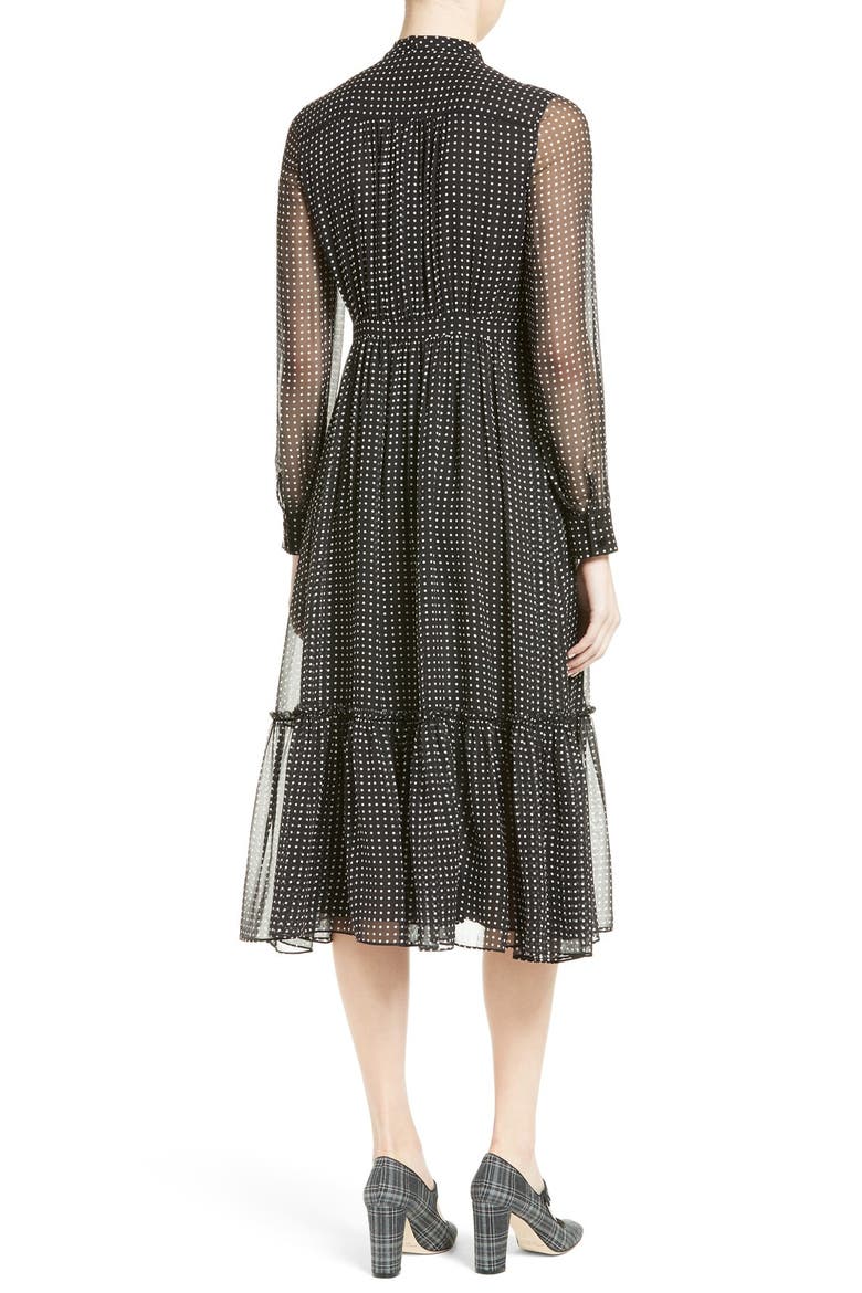 pin dot silk chiffon shirtdress, Alternate, color, BLACK/ CREAM