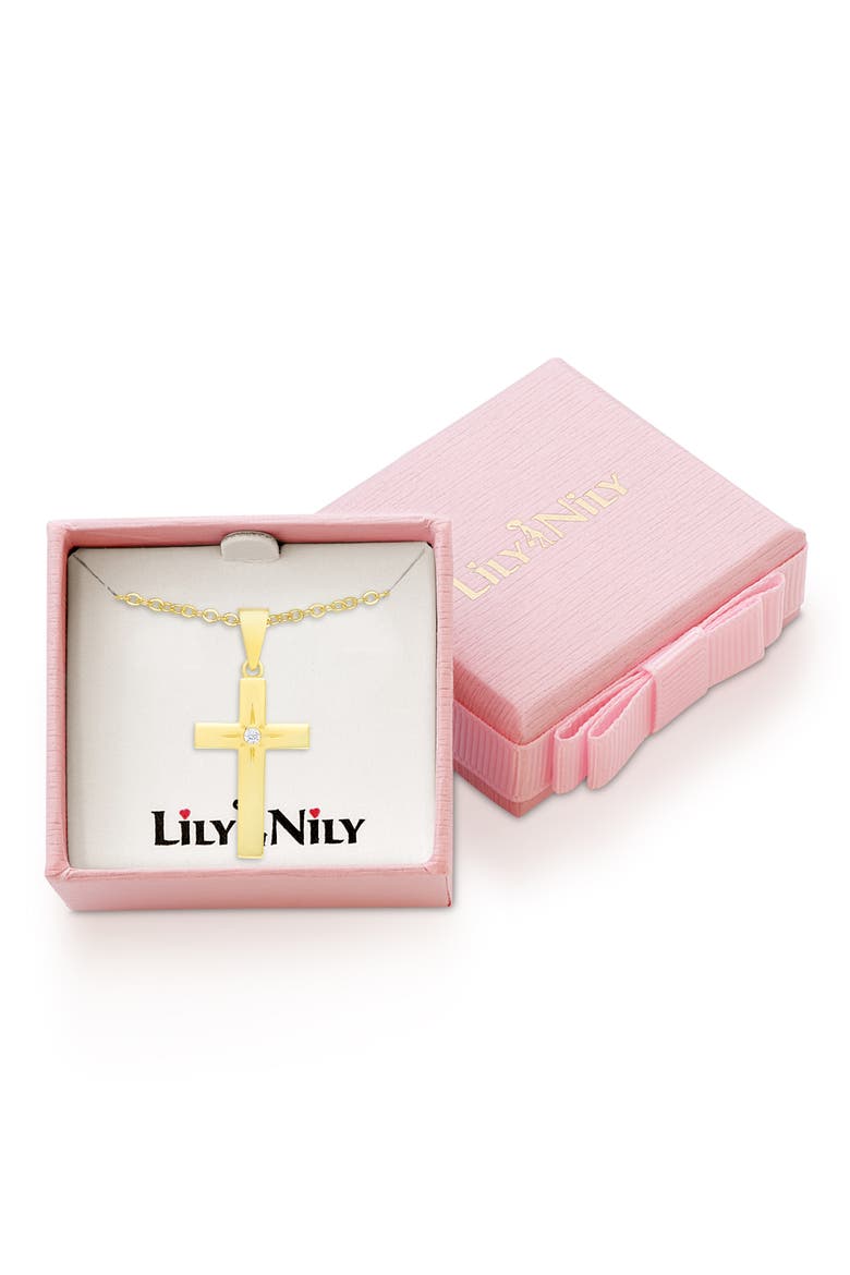 Kids' Cubic Zirconia Cross Pendant Necklace, Alternate, color, GOLD
