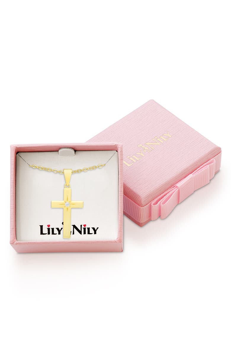 Lily Nily Kids' Cubic Zirconia Cross Pendant Necklace, Alternate, color, Gold