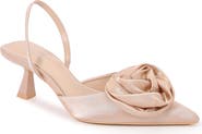 BERNESS Camellia Satin Rose Slingback Kitten Heel Pump