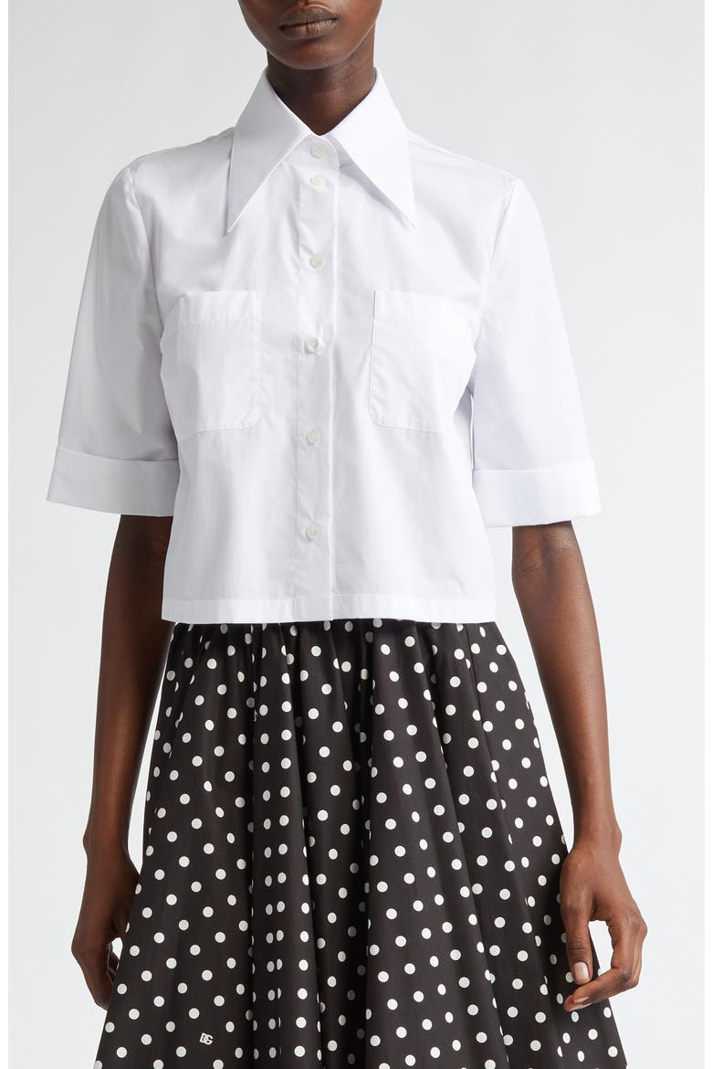 Point Collar Cotton Crop Shirt, Main, color, W0800 BIANCO OTTICO