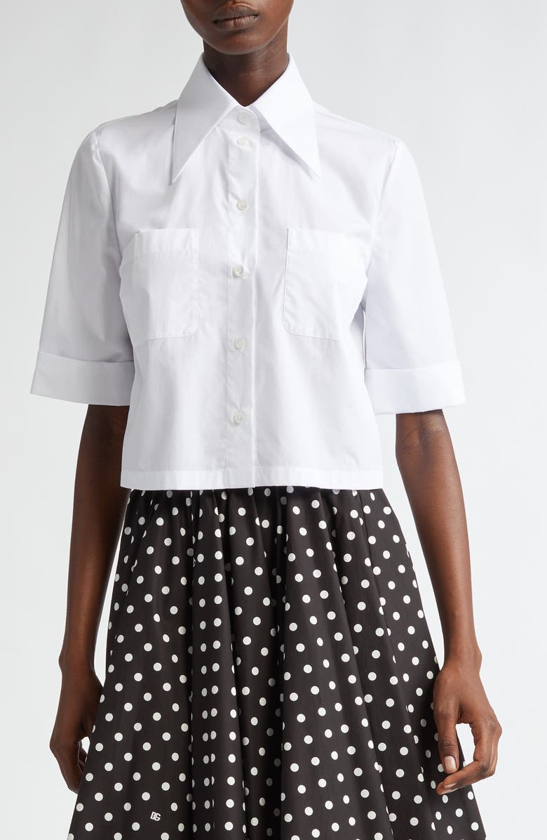 Dolce&Gabbana Point Collar Cotton Crop Shirt, Main, color, W0800 Bianco Ottico