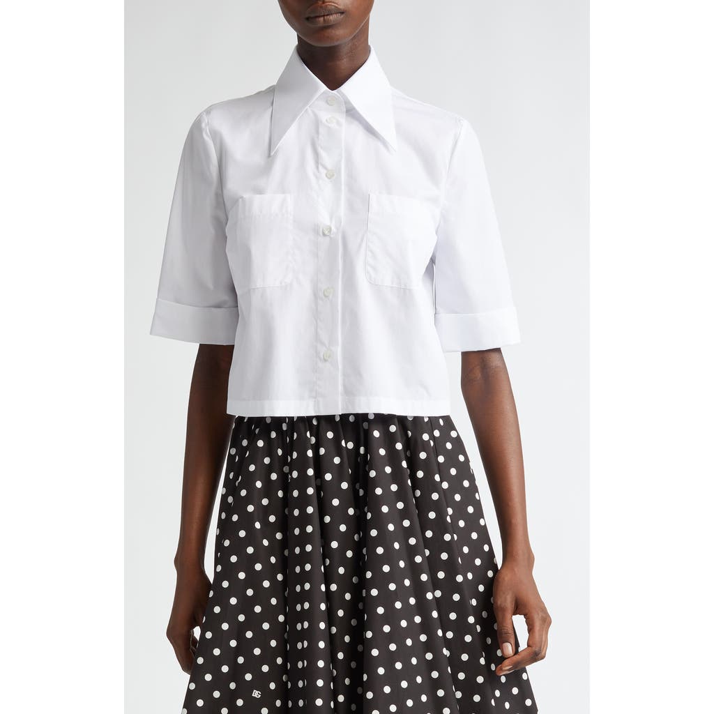 Dolce&Gabbana Point Collar Cotton Crop Shirt in W0800 Bianco Ottico at Nordstrom, Size 50
