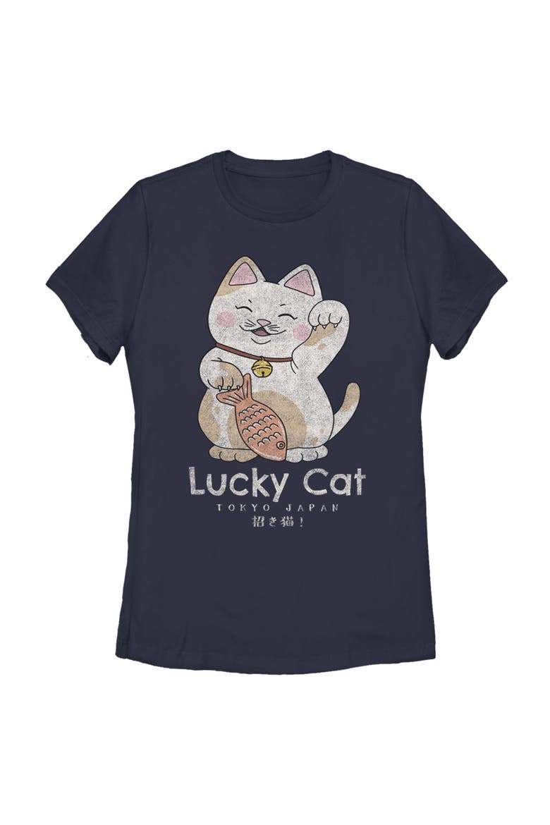 Women's Lucky Cat on Your Side Graphic Tee, Main, color, Navy Blue