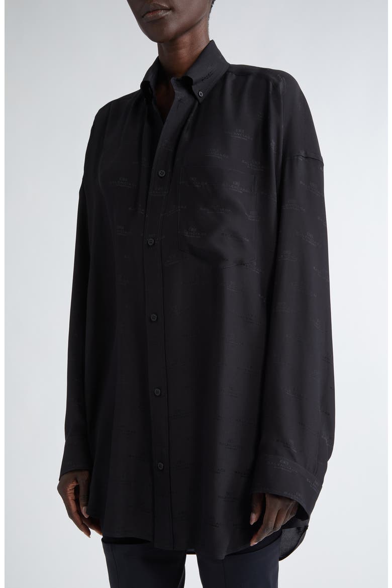 BB Monogram Cocoon Silk Button-Down Shirt, Alternate, color, 1000 BLACK