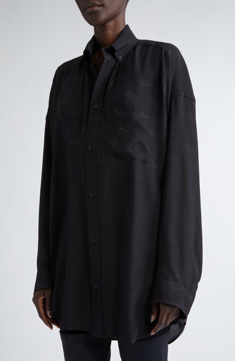 Balenciaga BB Monogram Cocoon Silk Button-Down Shirt, Alternate, color, 