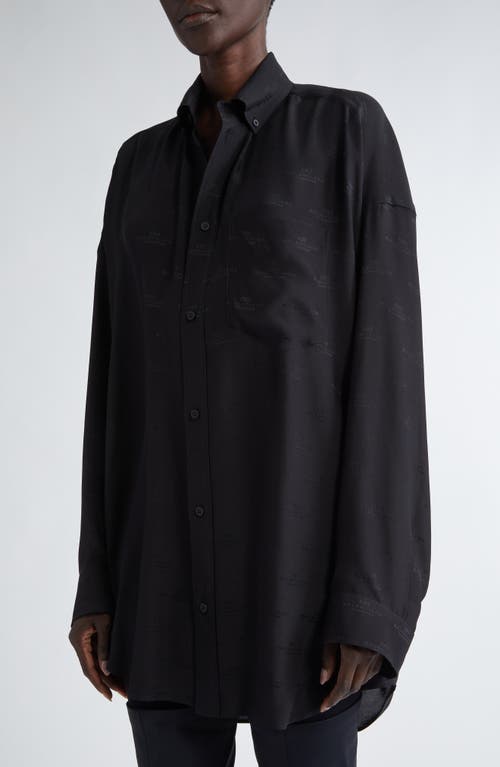 Shop Balenciaga Bb Monogram Cocoon Silk Button-down Shirt In 1000 Black