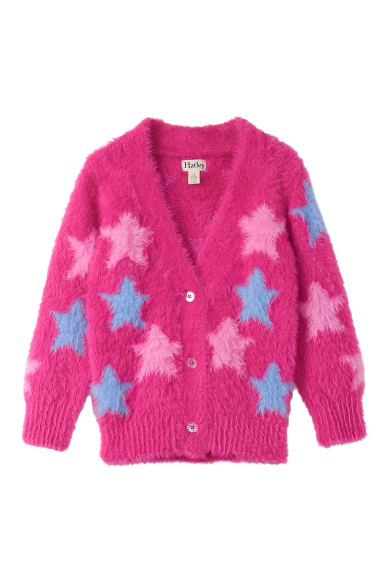 Kids' Sparkling Star Faux Fur Cardigan, Main, color, RASPBERRY ROSE