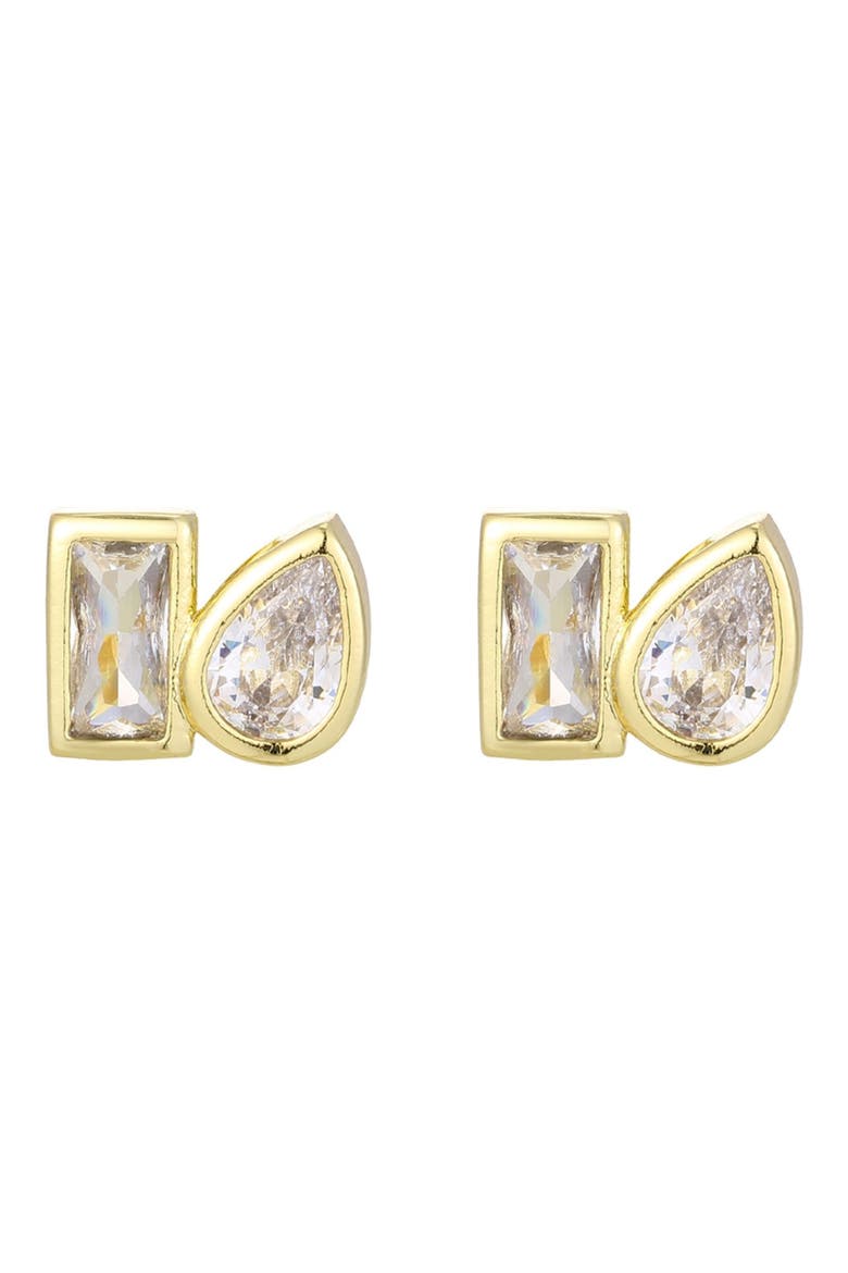 14K Gold Plated Cubic Zirconia Duo Stud Earrings, Alternate, color, GOLD