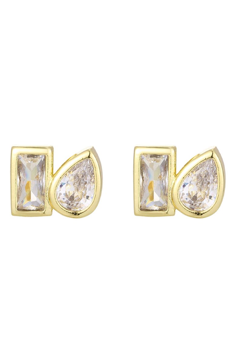Adornia 14K Gold Plated Cubic Zirconia Duo Stud Earrings, Alternate, color, Gold
