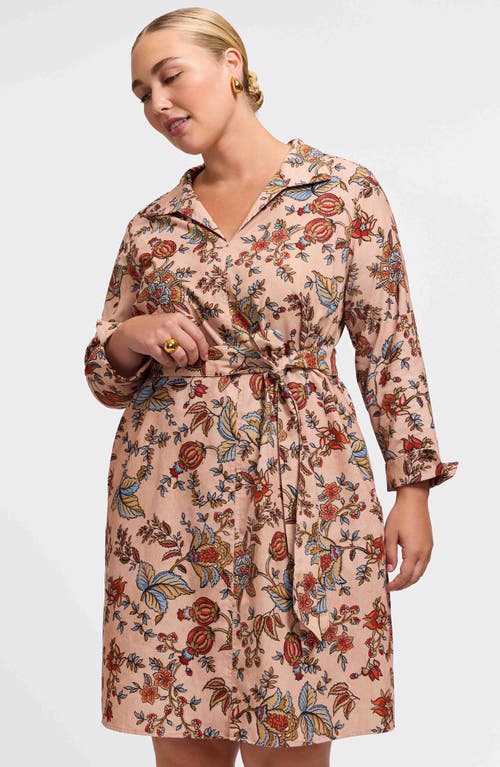 Foxcroft Agnes Autumn Leaf Print Long Sleeve Corduroy Belted Dress In Multi