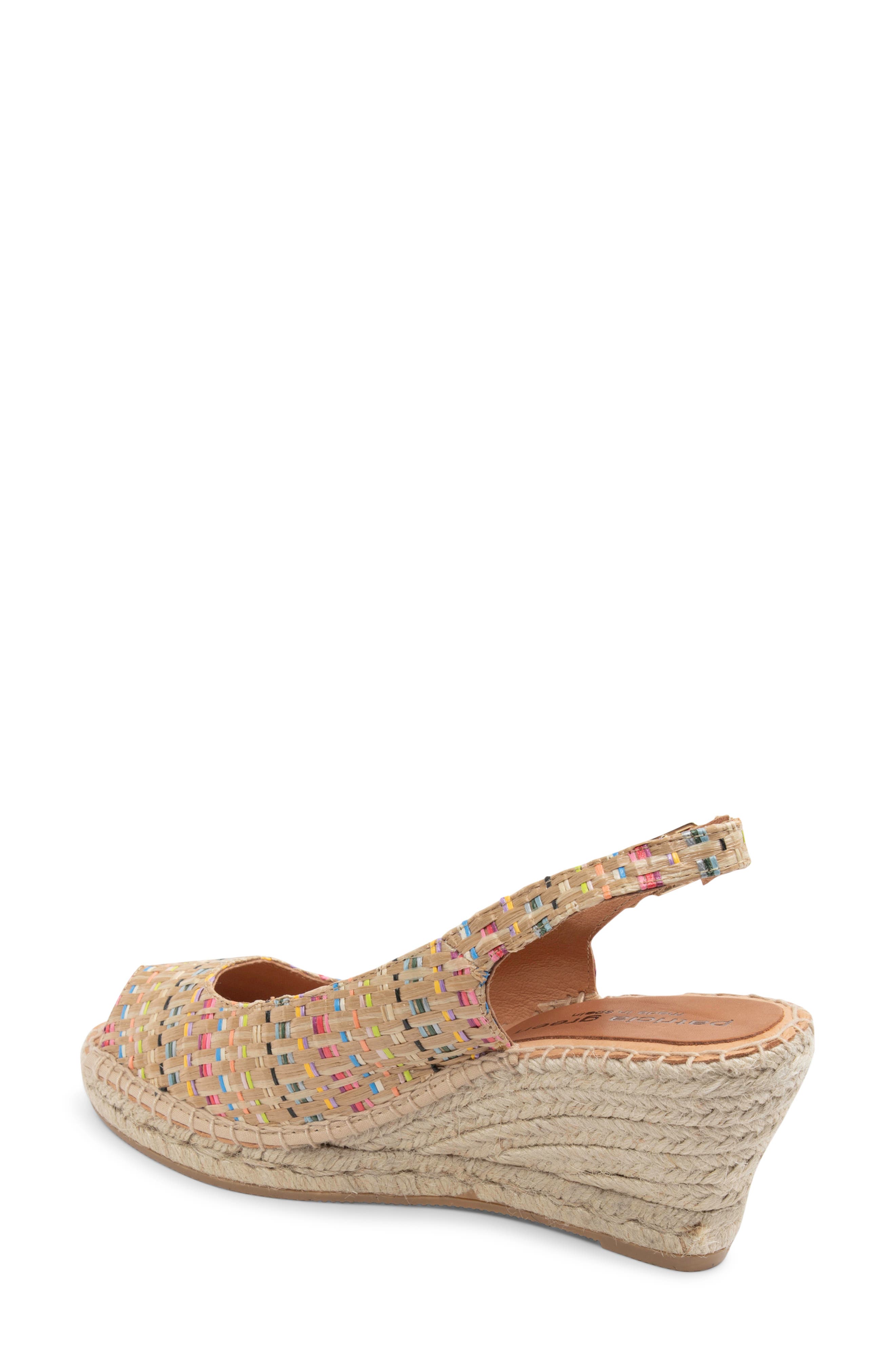 Peyton Slingback Espadrille Peep Toe Platform Wedge Sandal, Alternate, color, RAFFIA RAINBOW