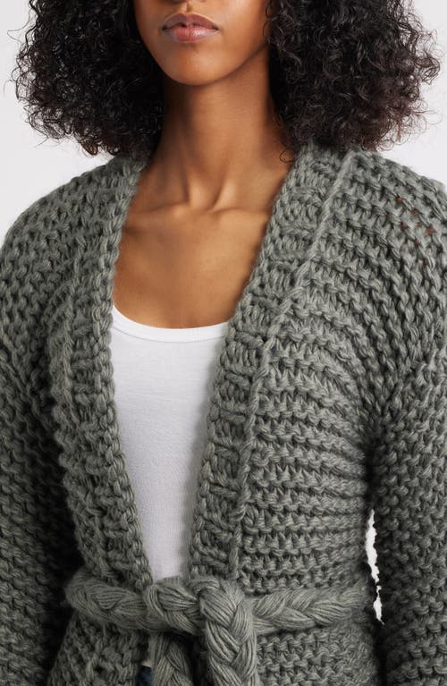 Roffe Accessories Chunky Belted Cardigan In Gray