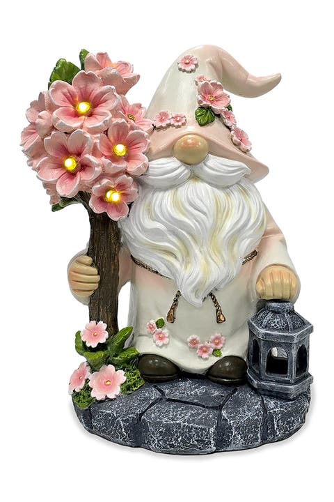 Cherry Blossom Gnome Solar Garden Figurine