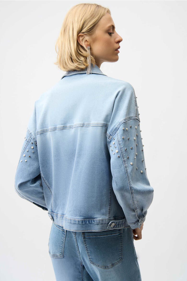 Denim Oversized Jacket With Pearls and Studs, Alternate, color, Light Blue Denim