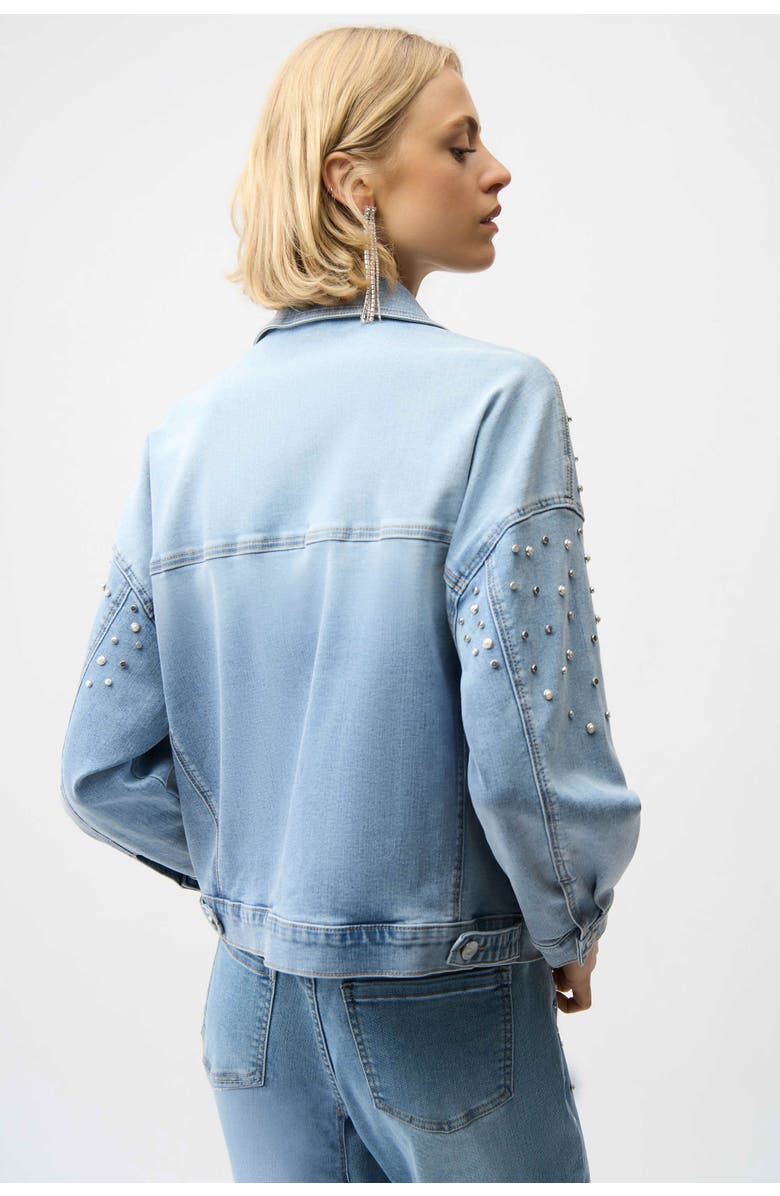 JOSEPH RIBKOFF Denim Oversized Jacket With Pearls and Studs, Alternate, color, Light Blue Denim