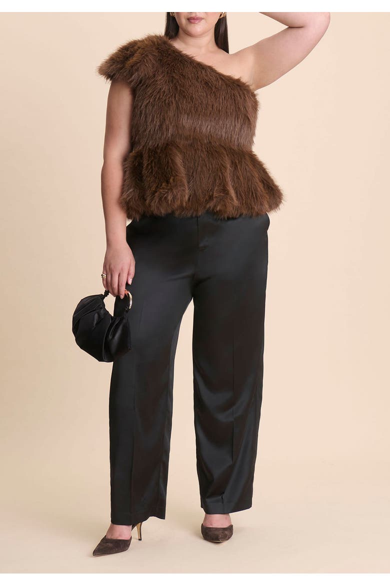 Faux Fur Peplum Top, Alternate, color, BROWN