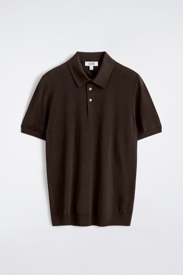 Slim Knitted Silk Polo Shirt, Alternate, color, BROWN