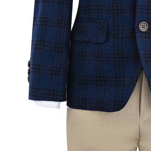 Moustache Plaid-pattern Suit Set (set Of Three) In Blue