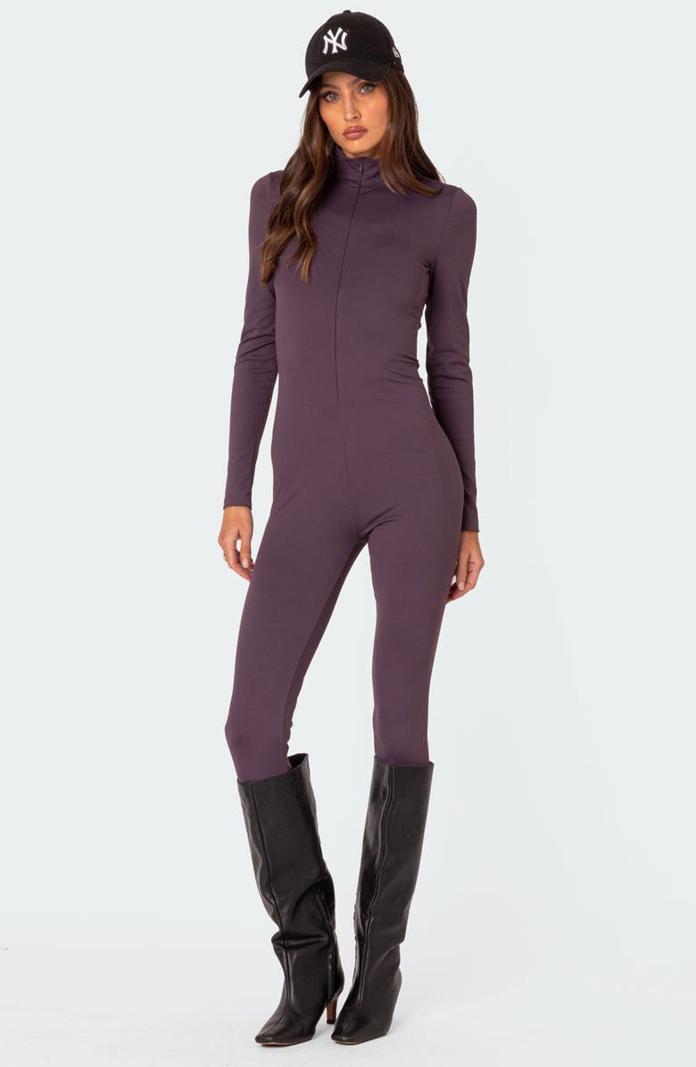 EDIKTED Zip Front Long Sleeve Jumpsuit, Alternate, color,