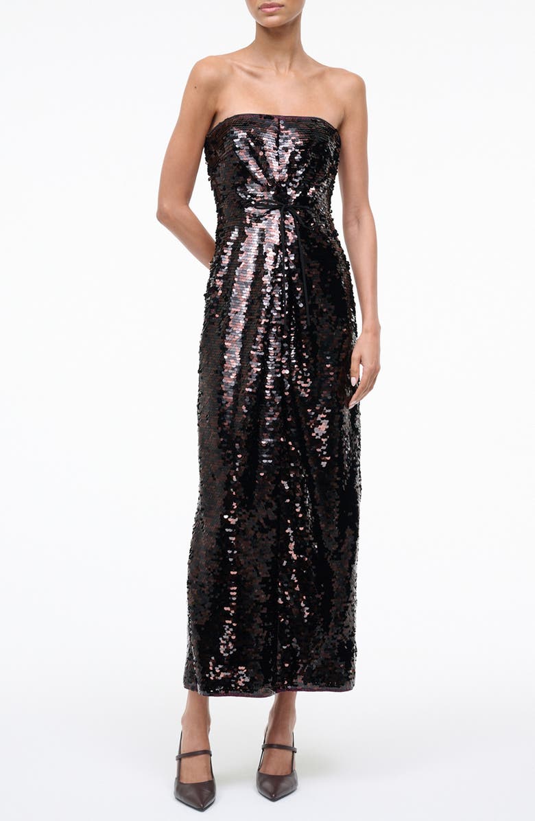 STAUD Cece Sequin Strapless Maxi Dress, Alternate, color, Espresso/ Black