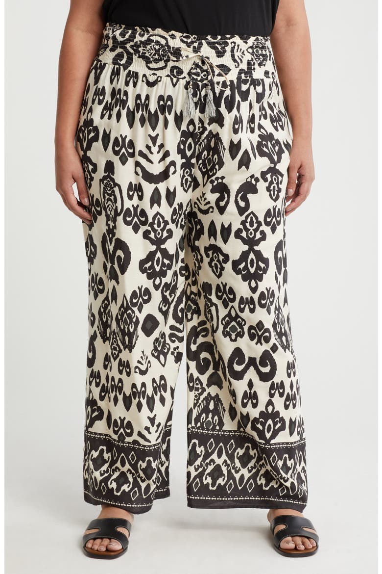 Smocked Wide Leg Pants, Main, color, BLACK